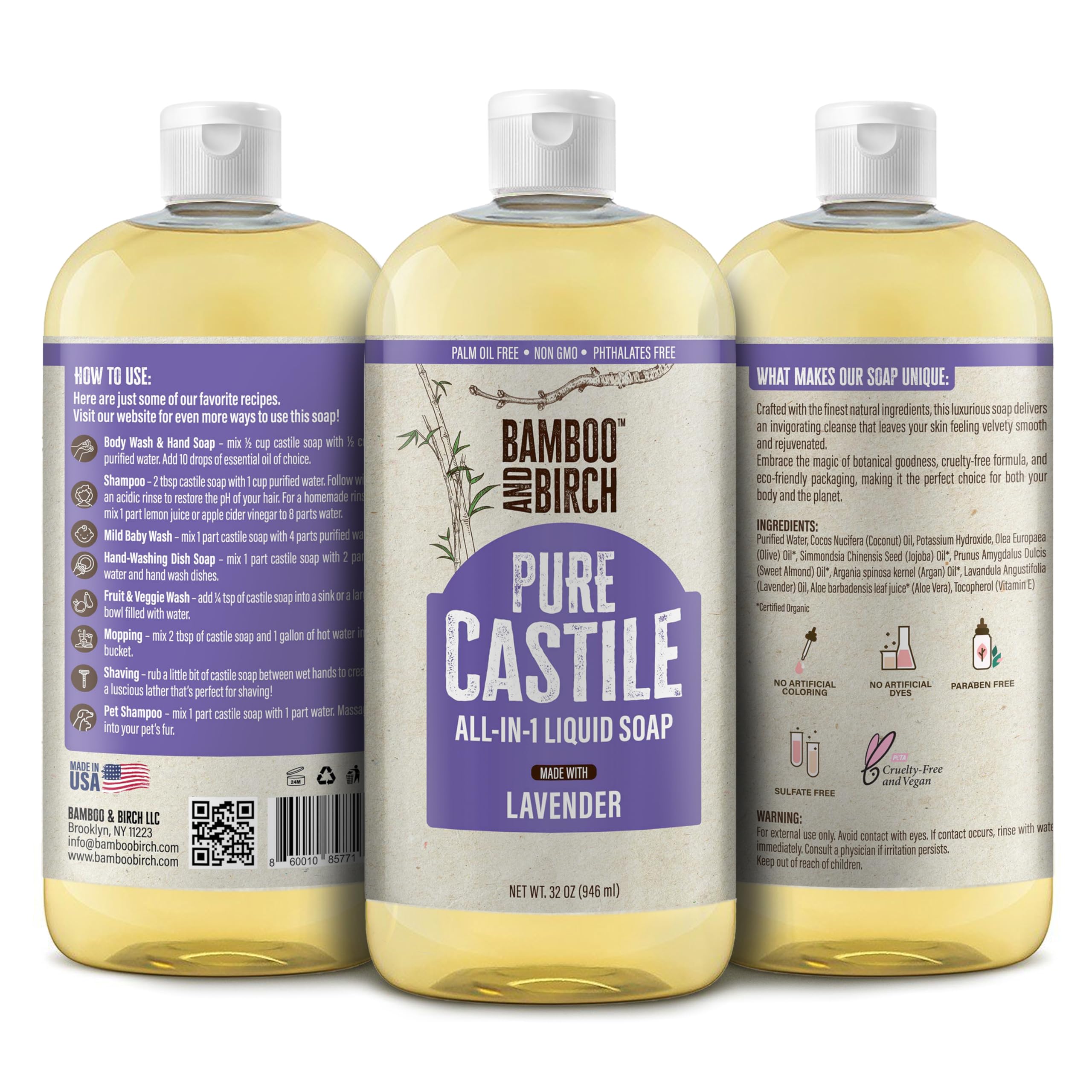 BAMBOO AND BIRCH close-up pump dispensing lavender soap for easy measured use