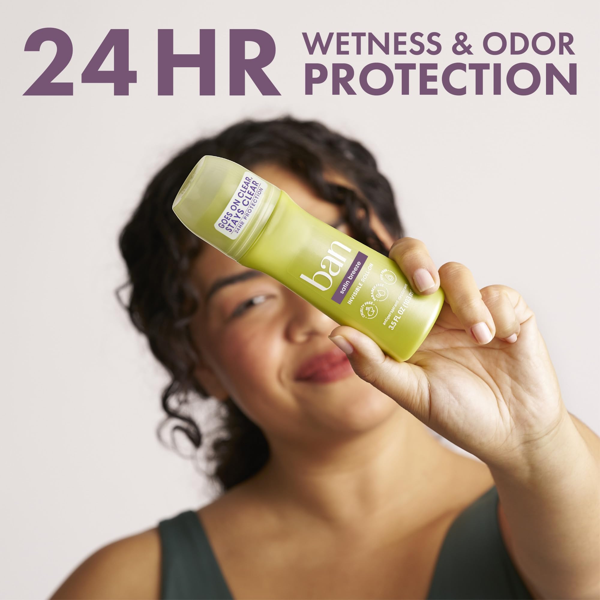 Ban roll-on being applied to arm illustrating clear, invisible finish and comfort
