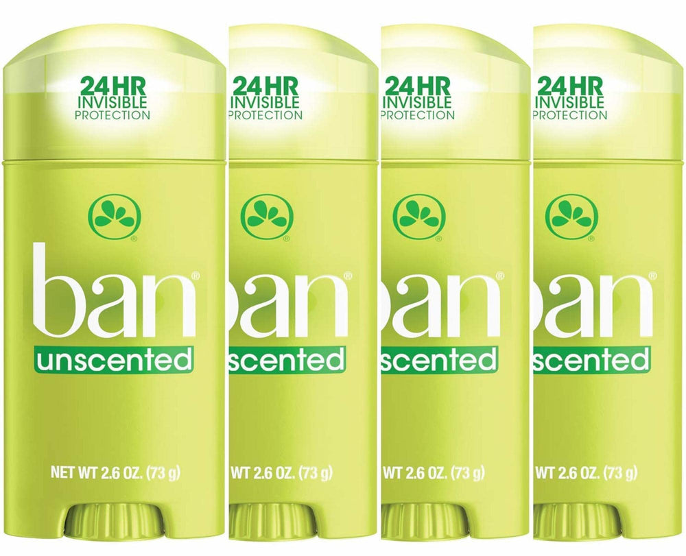 Ban front packaging showing four 2.6 oz sticks and clear protection benefit