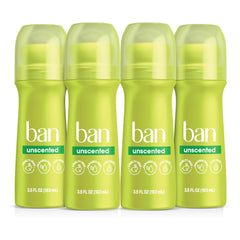 Ban roll-on front view showing bottle and unscented benefit