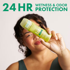 Ban roll-on label detail highlighting unscented and 24-hour protection
