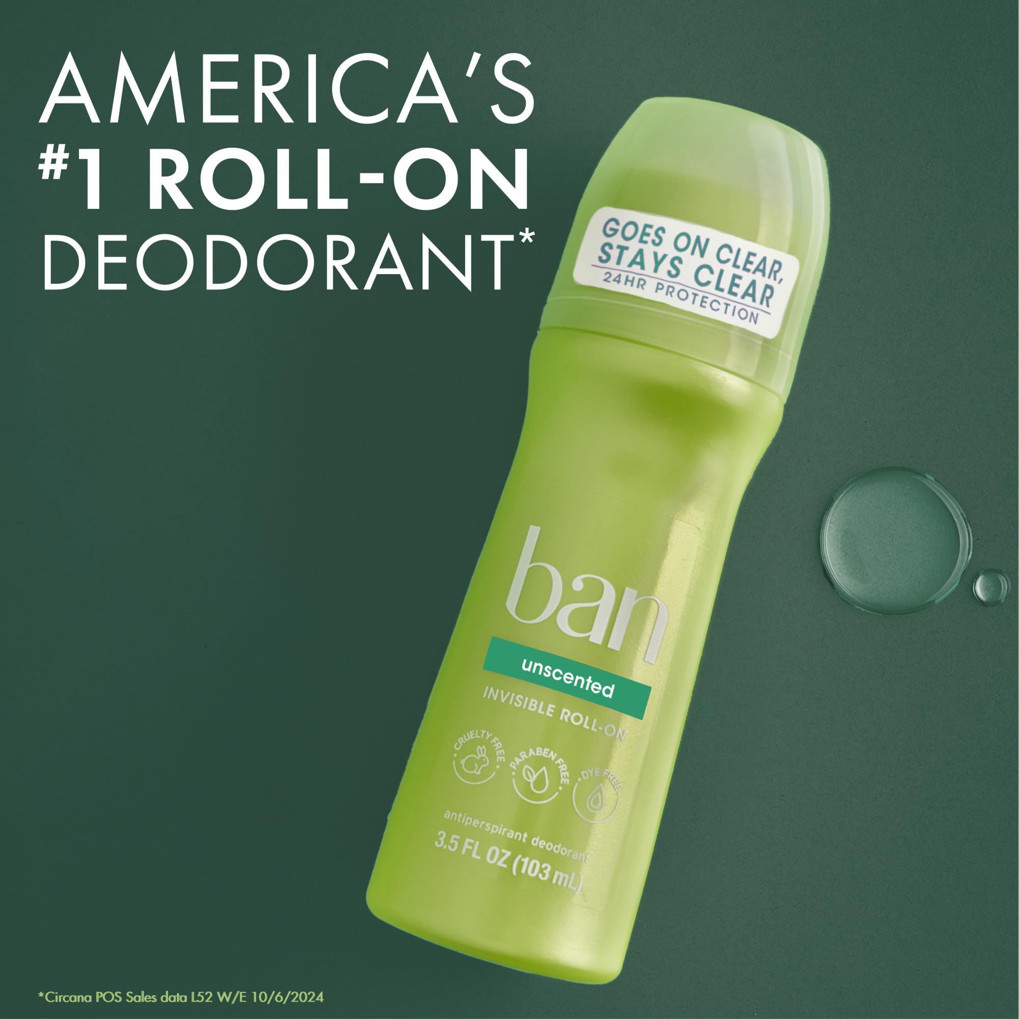 Ban roll-on texture on skin showing quick absorption and dry feel