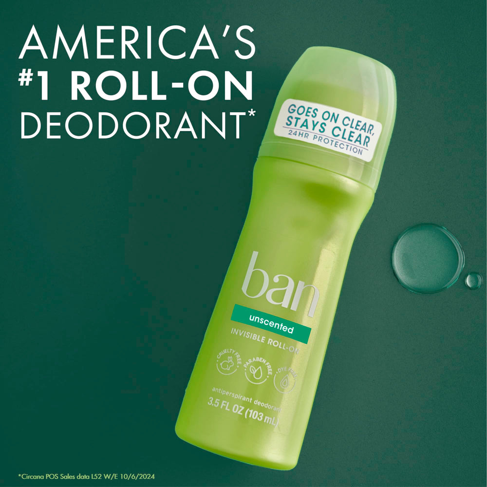 Ban roll-on texture on skin showing quick absorption and dry feel
