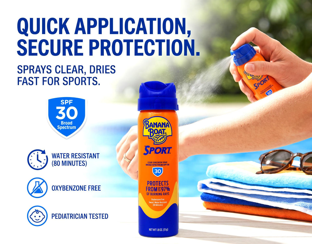 Banana Boat used at the beach illustrating sport use and water-resistant protection