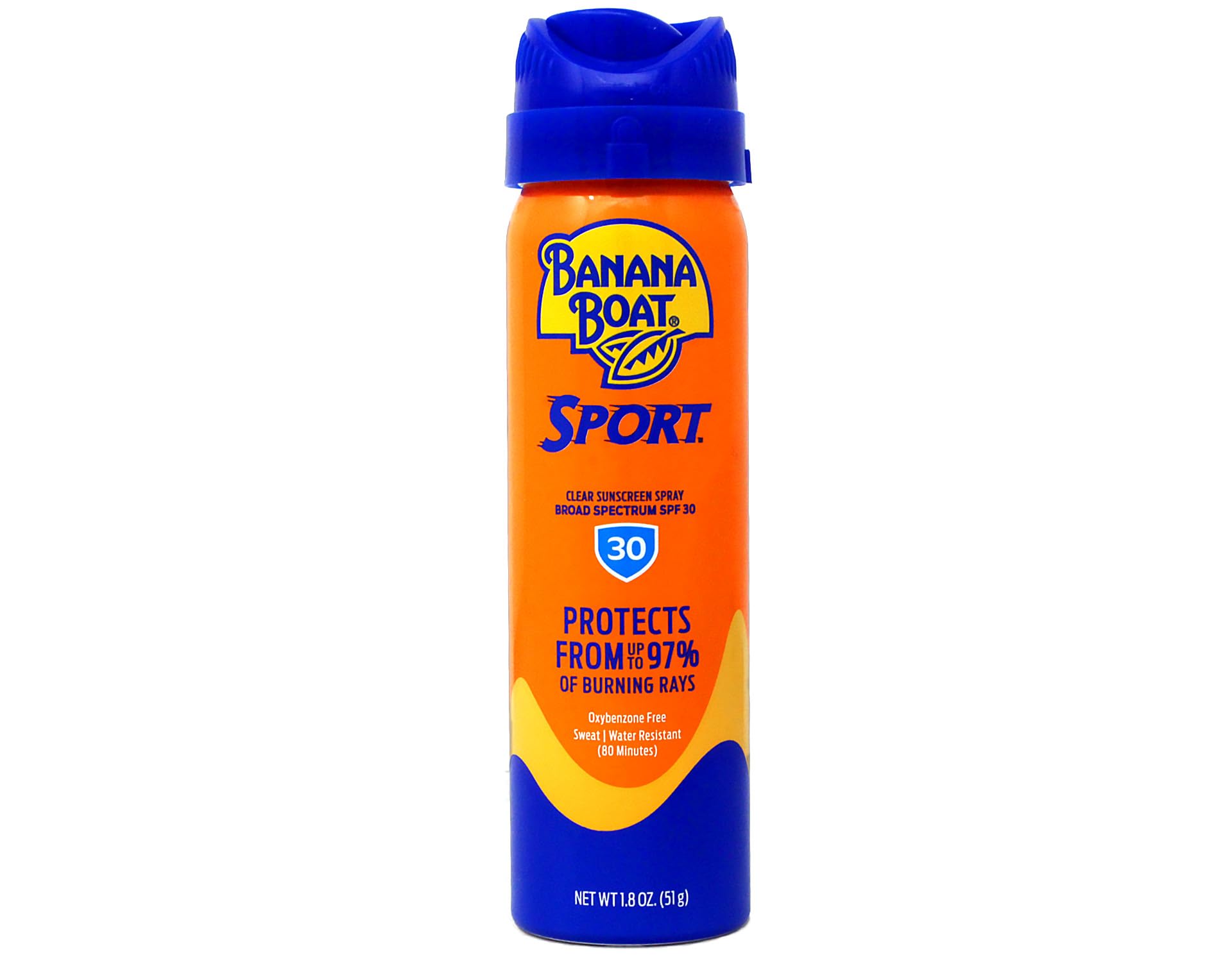 Banana Boat can held in hand showing compact 1.8 oz travel-friendly size