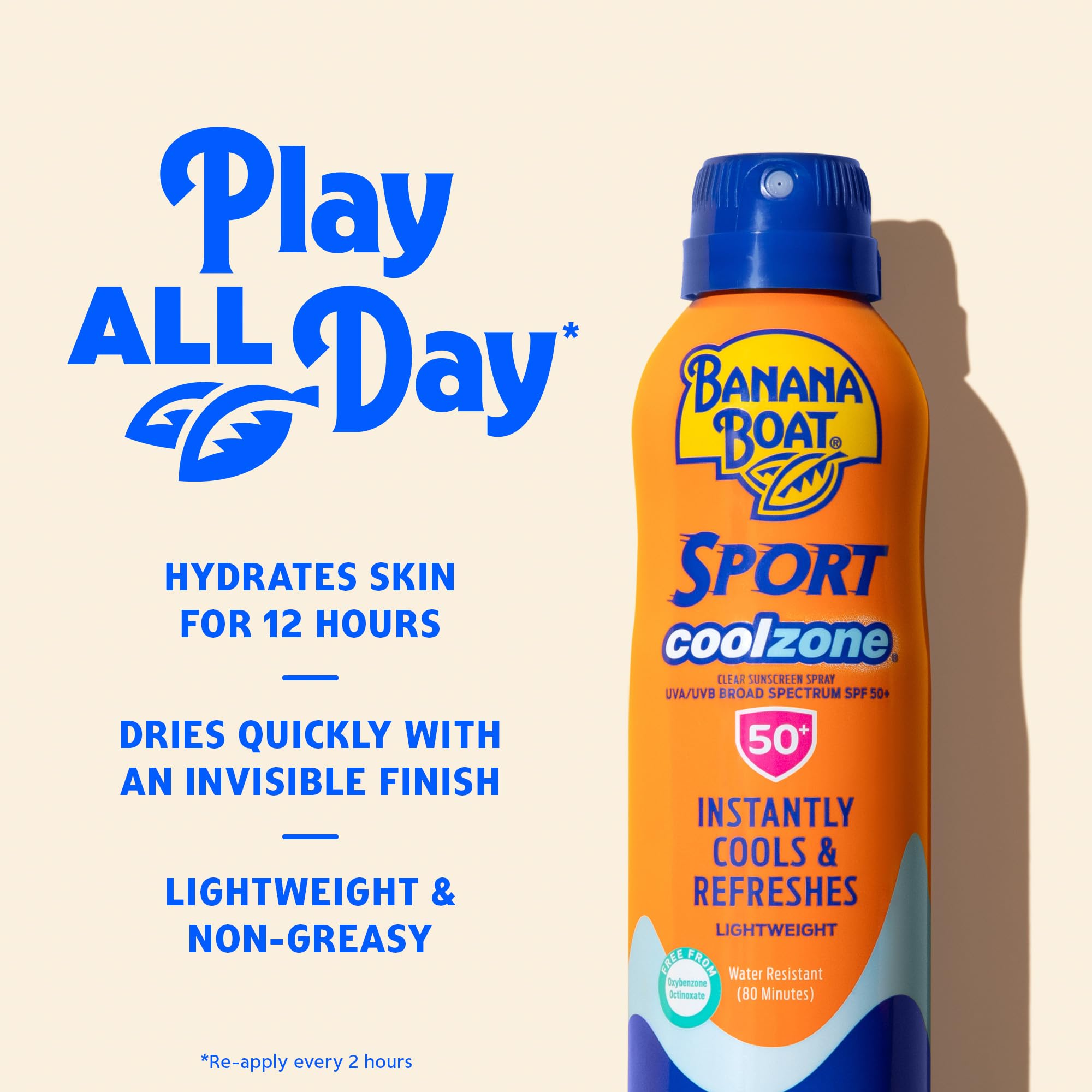 Banana Boat spray being applied to arm for fast, even coverage benefit