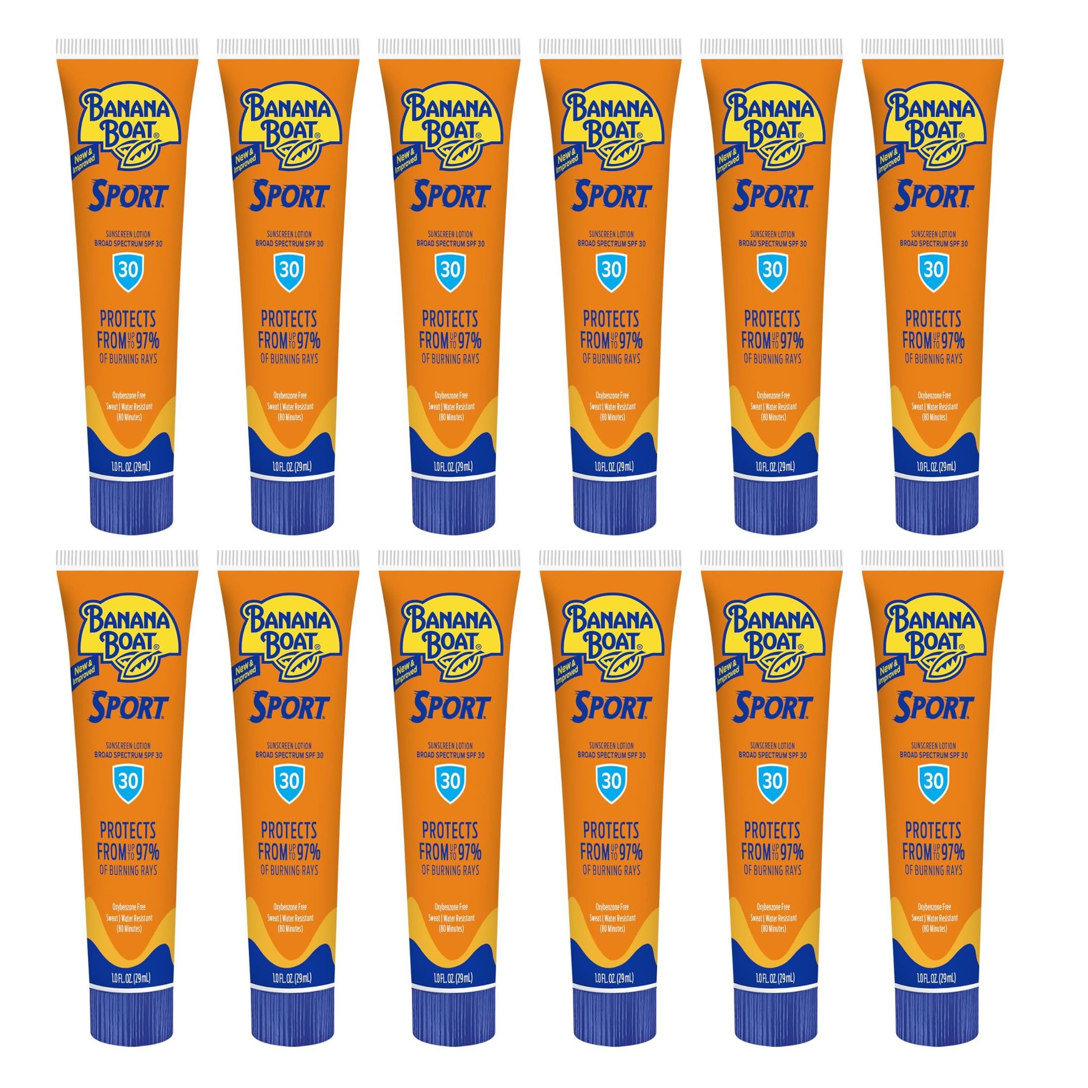 Banana Boat front packaging shows SPF 30 1 oz bottles and portability benefit