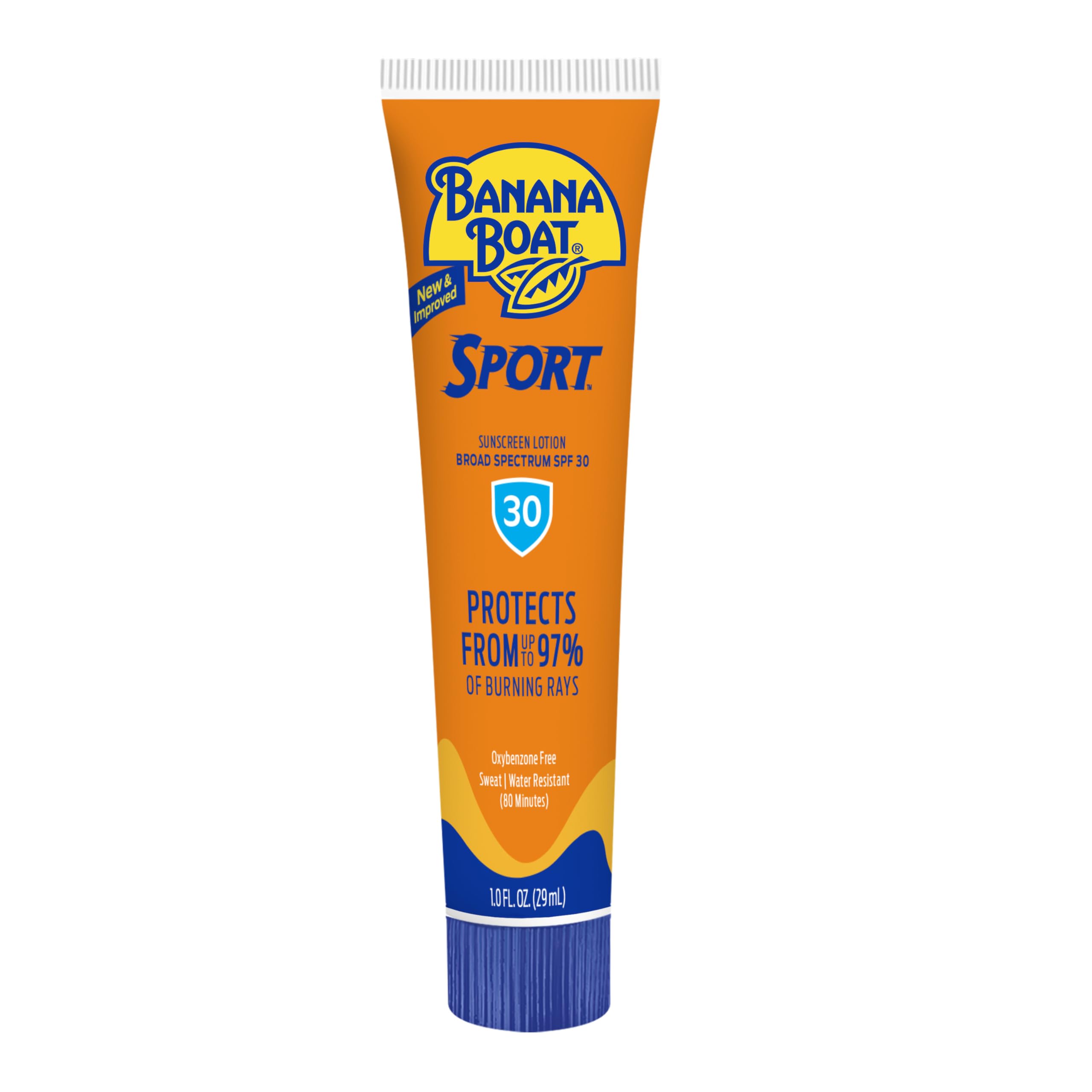 Close-up of Banana Boat Sport Ultra bottle highlighting quick absorption