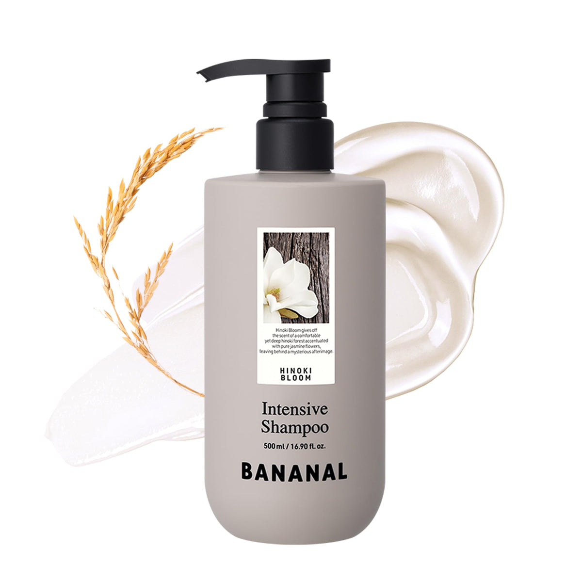 BANANAL front bottle showing rice water protein benefits