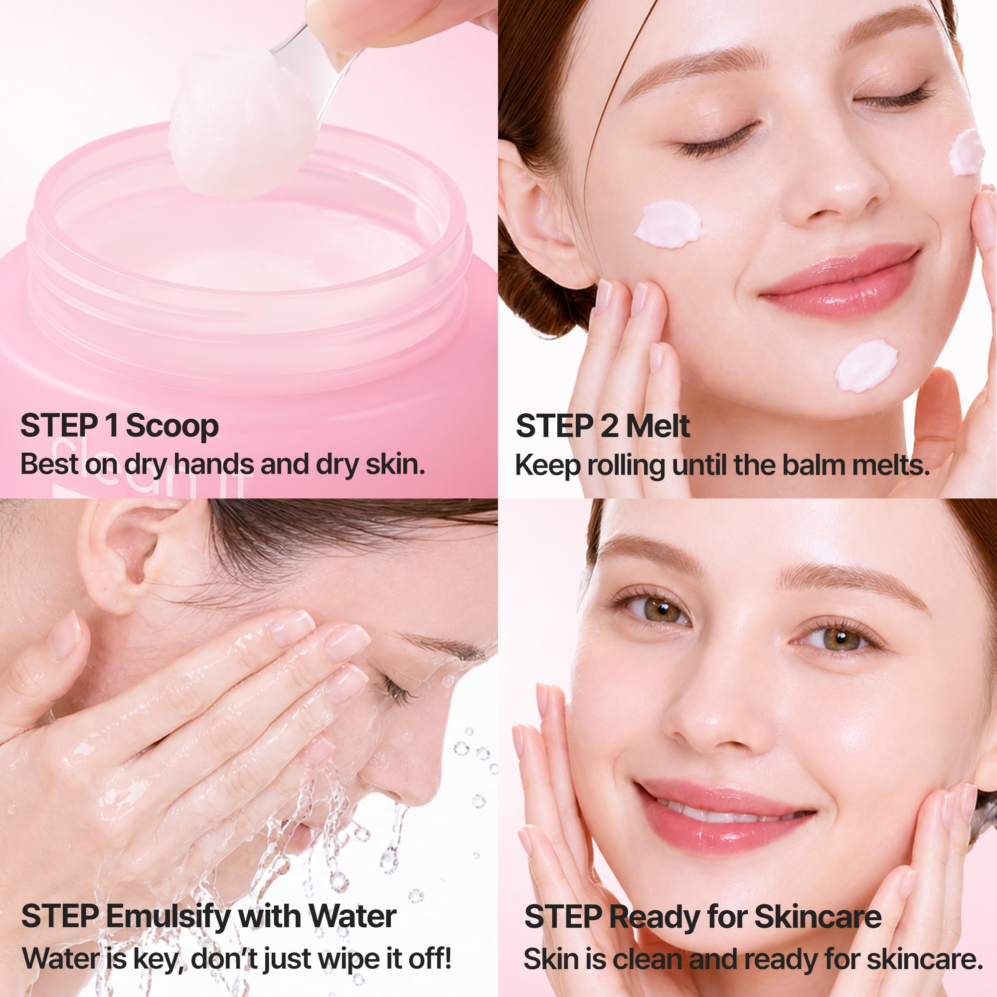 BANILA CO balm melting on skin, demonstrates fast breakdown of makeup with benefit