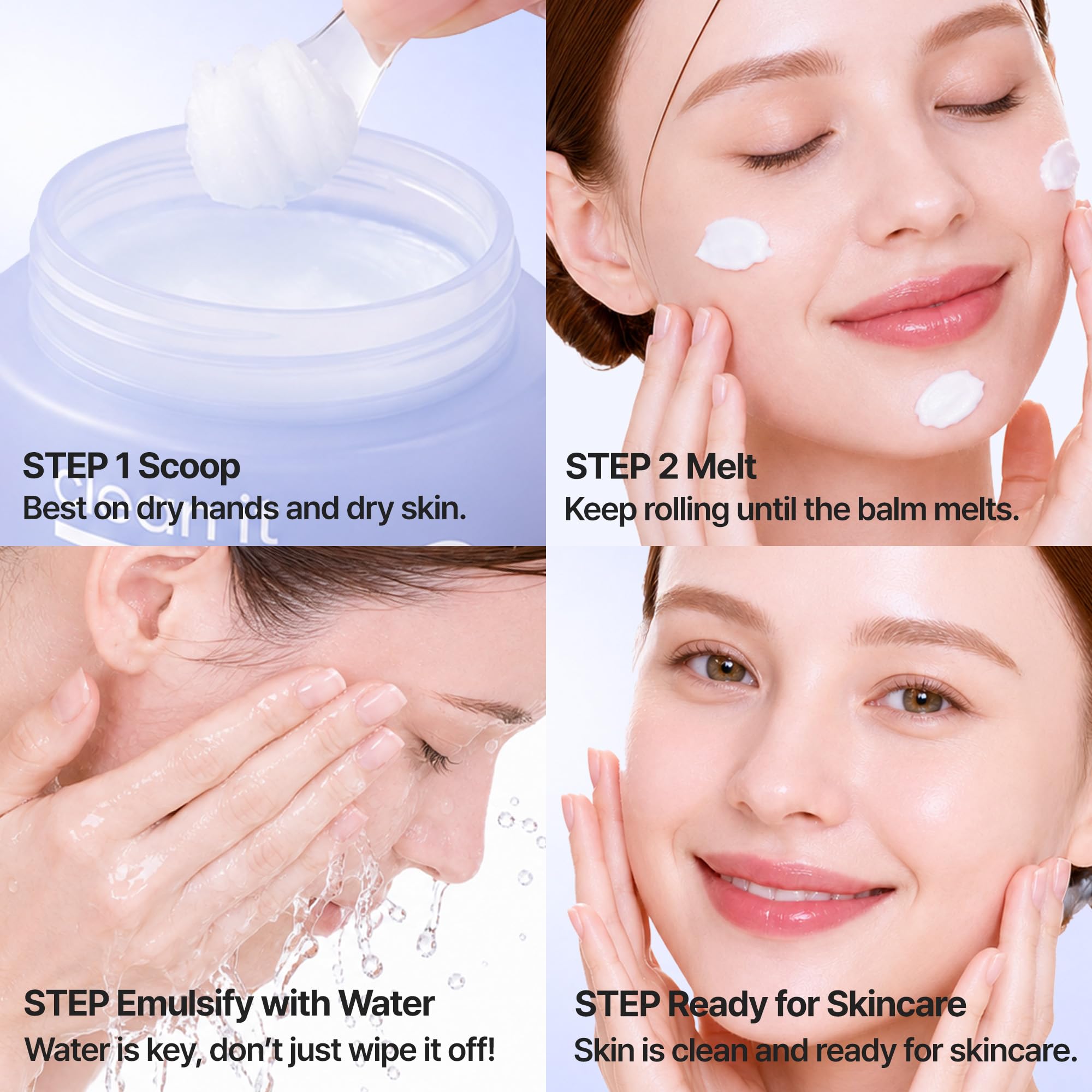 BANILA CO massage demo of balm-to-oil transforming and dissolving makeup