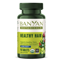 Banyan Botanicals front packaging showing organic hair supplement benefits