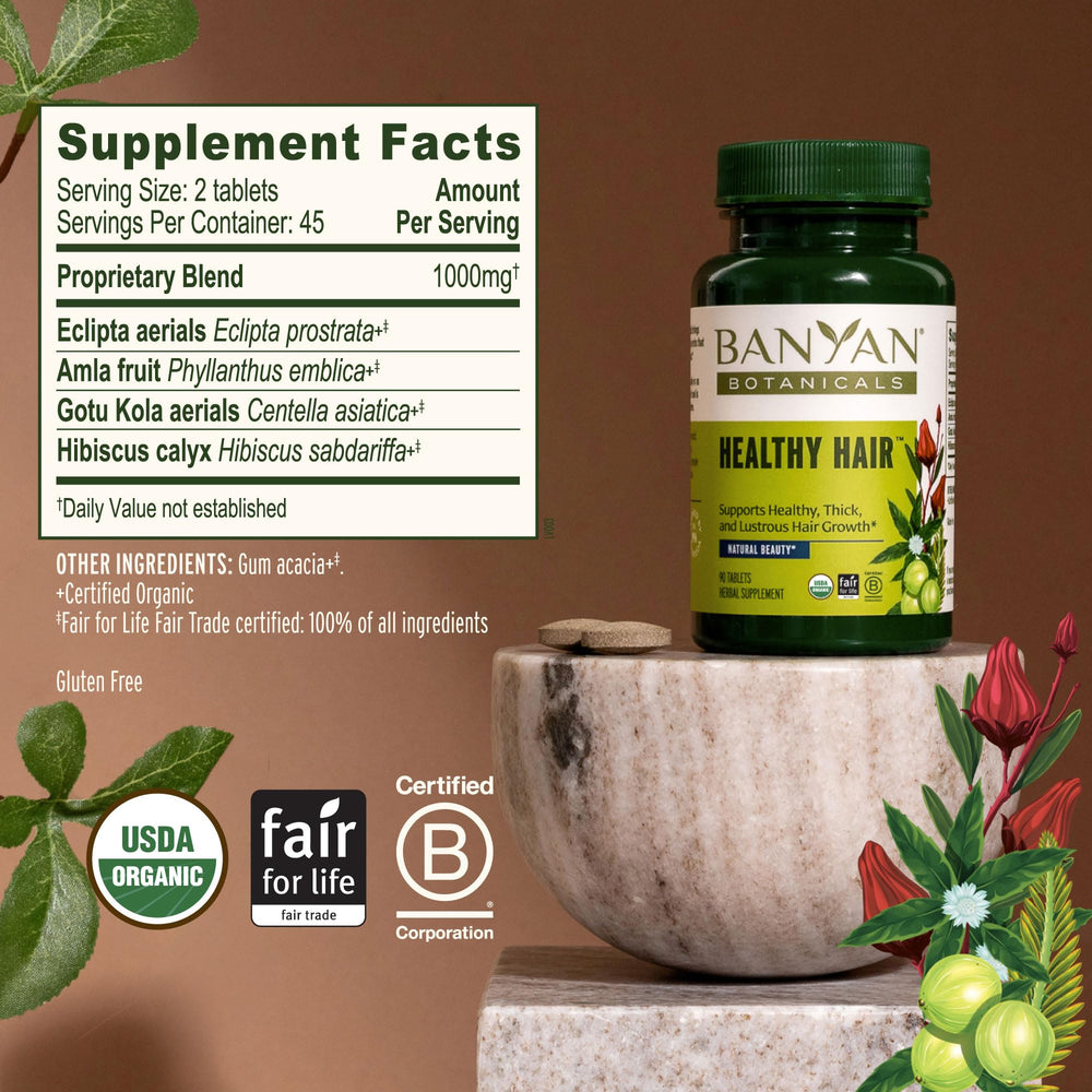 Banyan Botanicals label with USDA organic and third-party certification icons