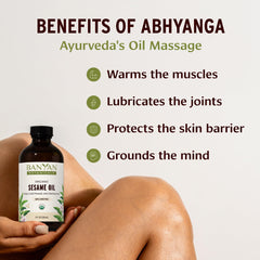 Scalp massage using Banyan Botanicals sesame oil to nourish hair and calm scalp