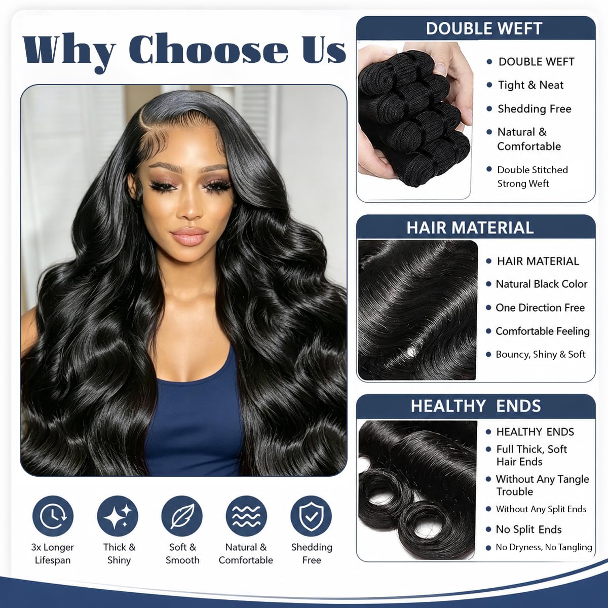 BaodanHair length comparison displaying 18 20 22 inch bundles for choosing correct size benefit
