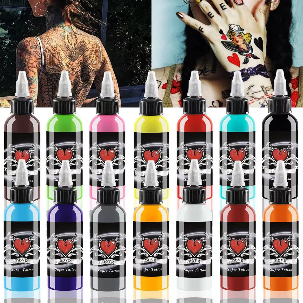 BAODELI front view of 14-color tattoo ink set showing complete palette benefits