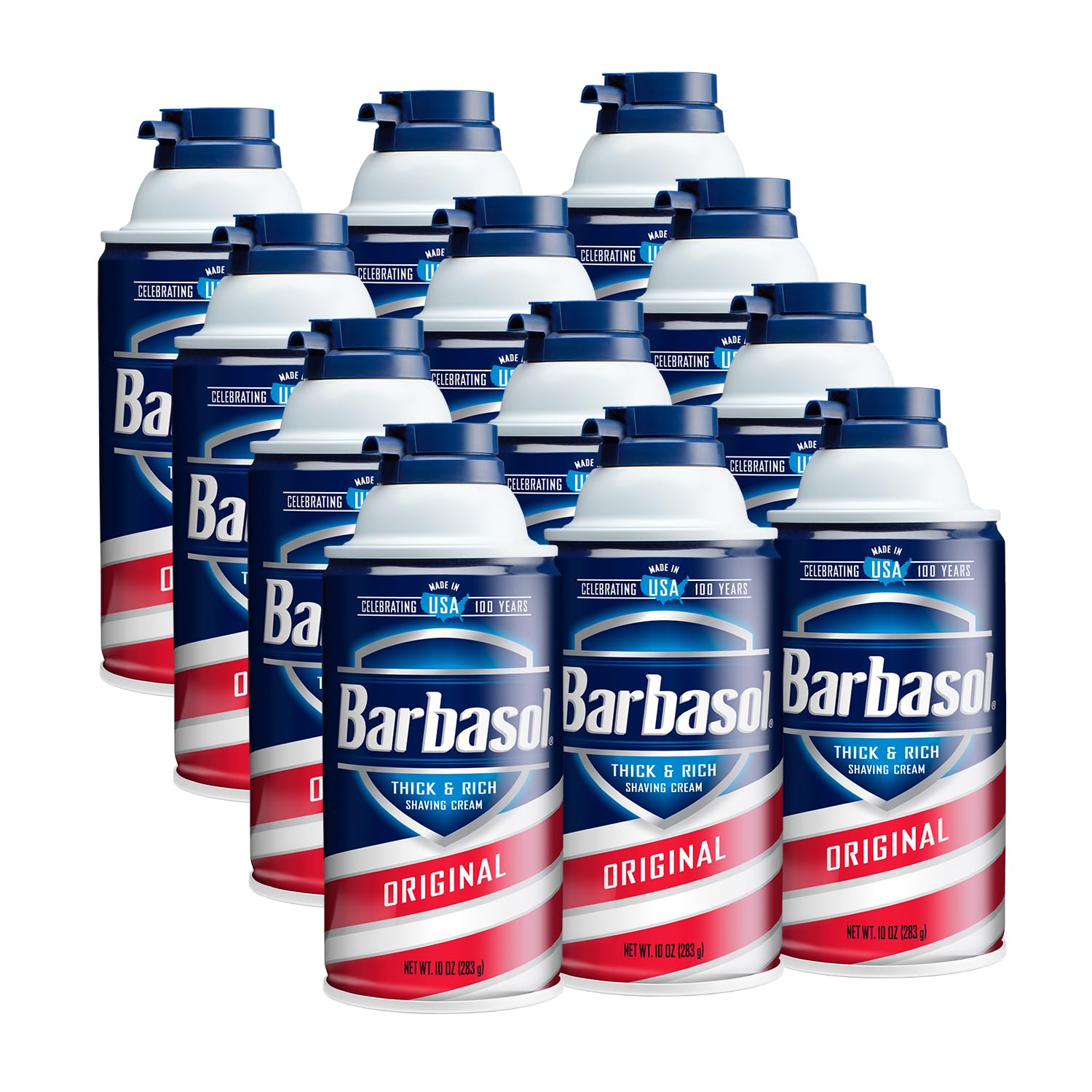 Barbasol front packaging showing brand and size with reliable lather benefit