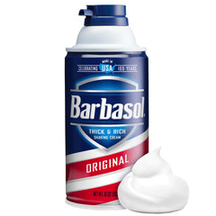 Barbasol close-up of thick foam illustrating cushion for smoother shaves