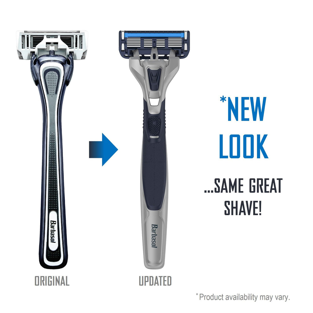 Barbasol Ultra 6 Plus closeup of six ultra-thin blades for closer shave