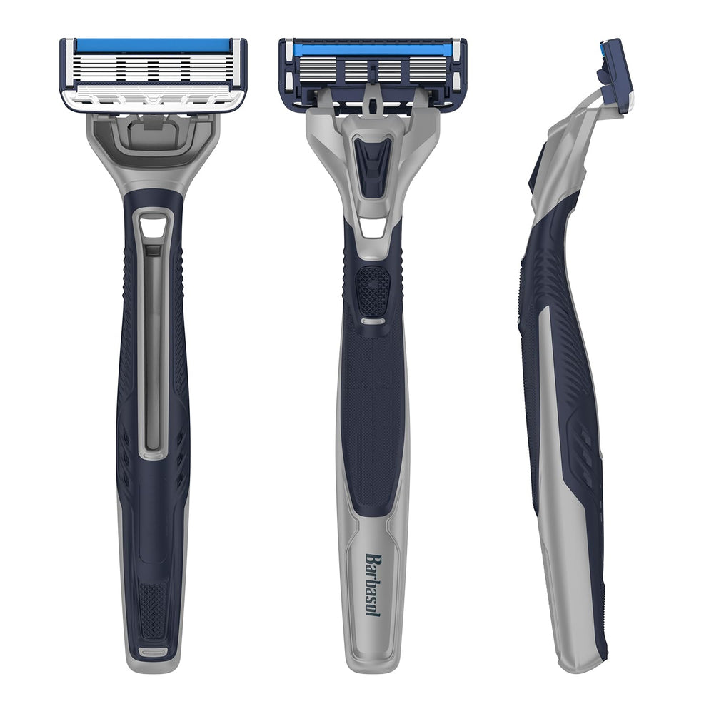 Barbasol Ultra 6 Plus three-pack presentation offering nine disposable razors