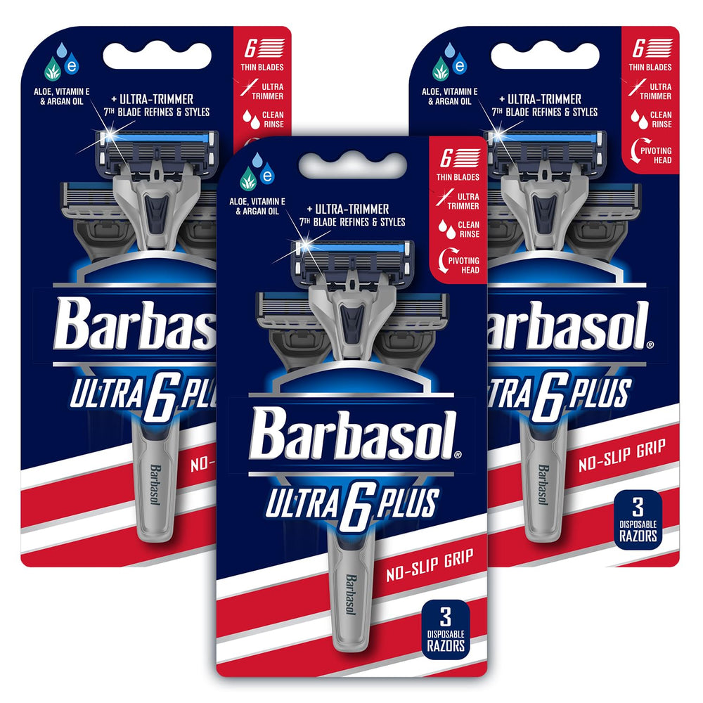 Barbasol Ultra 6 Plus rear trimmer closeup for precise edging benefit