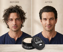 Barbers & Gents styled short hair on model, natural matte finish and touchable movement