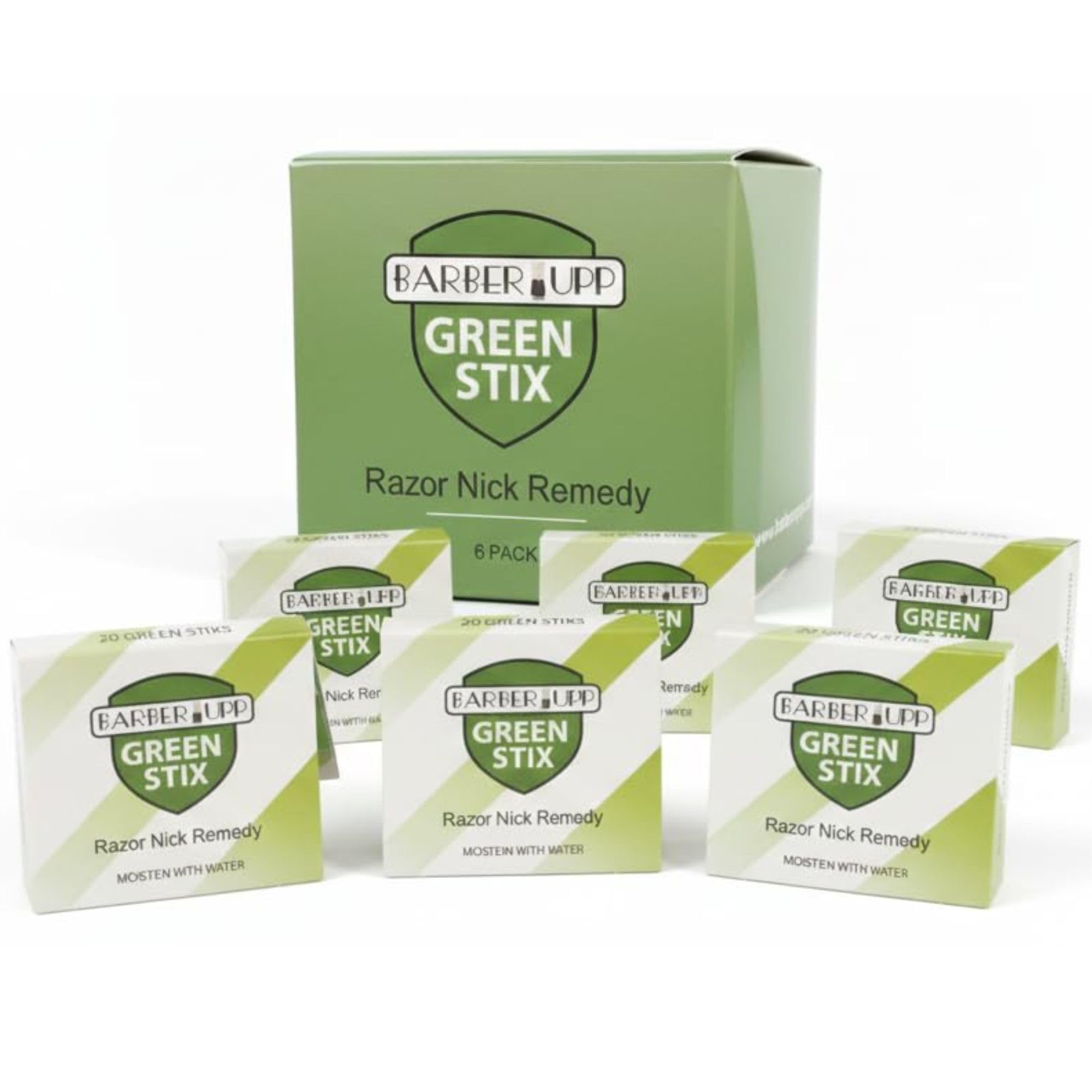 BARBERUPP front packaging showing 6 packs and 120 sticks for reliable bleeding control