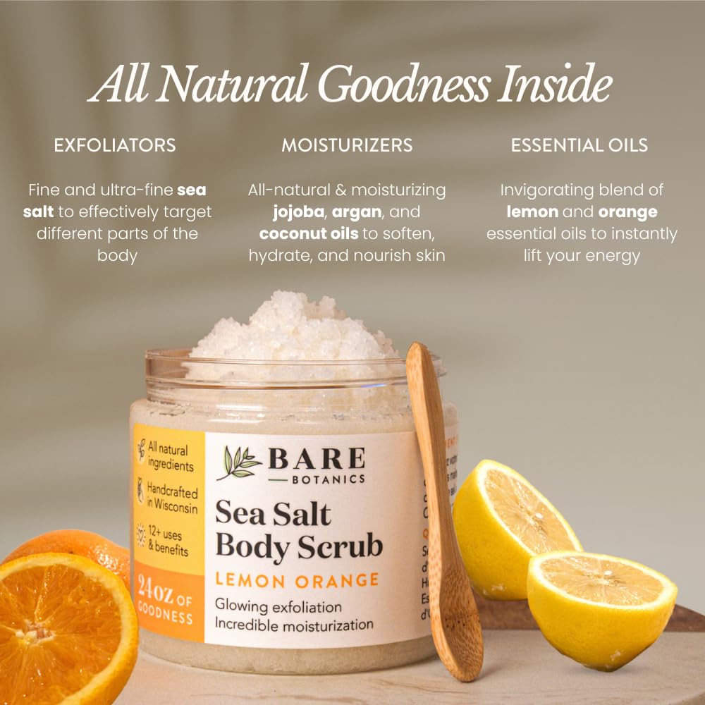 Bare Botanics salt scrub texture close-up showing gentle exfoliation