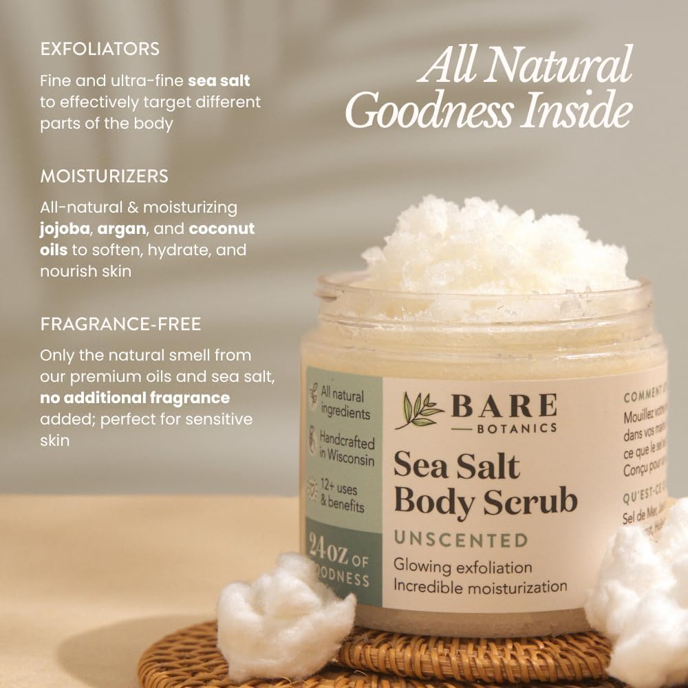 Bare Botanics close-up of salt scrub texture highlighting smooth exfoliation
