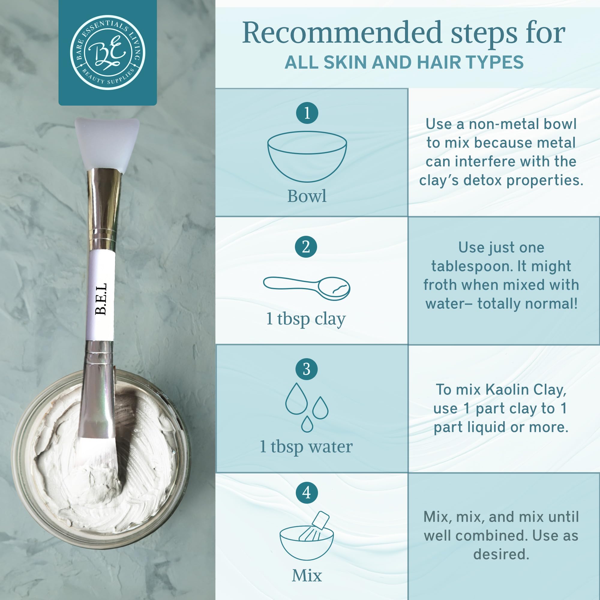 Bare Essentials Living bath bombs next to clay powder, illustrates gentle bath formulations