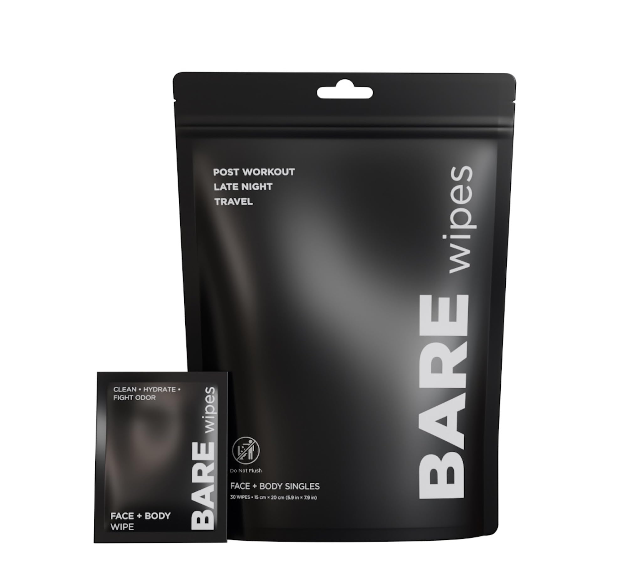 BARE Wipes front packaging showing compact resealable pack and benefits