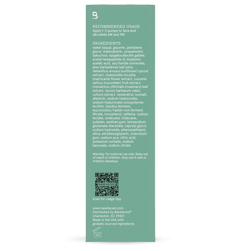 Barefaced label closeup emphasizing ingredient list and usage instructions