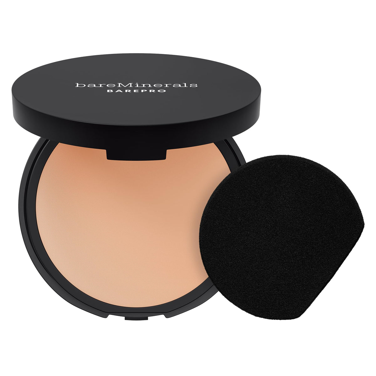 bareMinerals compact front view showing sleek packaging and portable design benefit