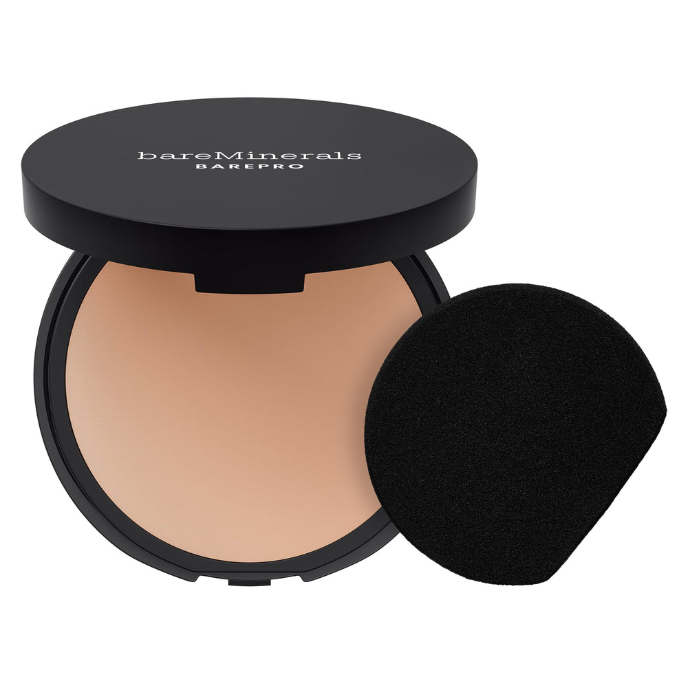 bareMinerals compact front showing sleek packaging and travel-ready benefit