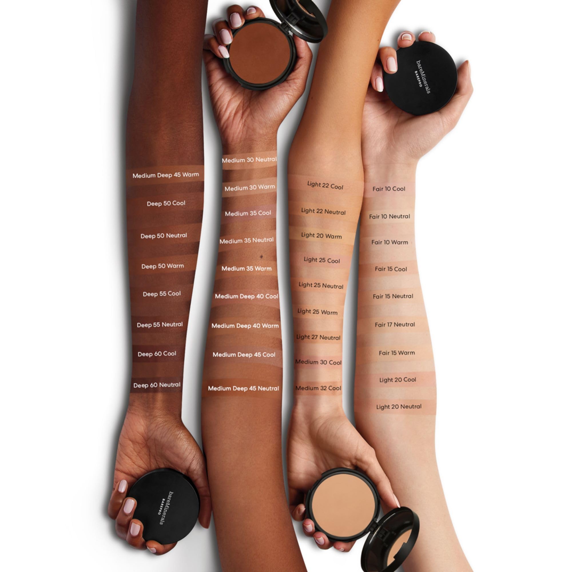 bareMinerals foundation swatch on forearm showing Fair 15 Warm shade match clarity