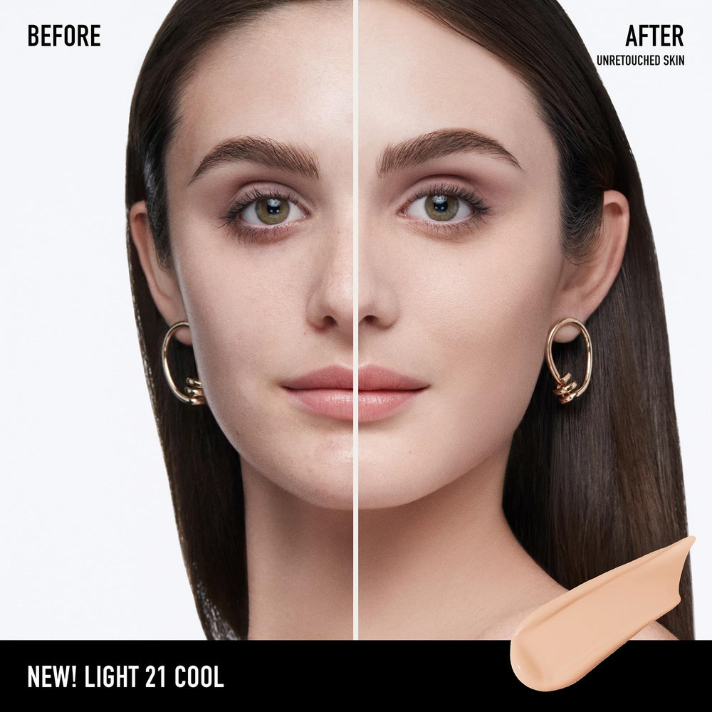 bareMinerals BAREPRO pump dispensing a drop, demonstrating easy controlled application