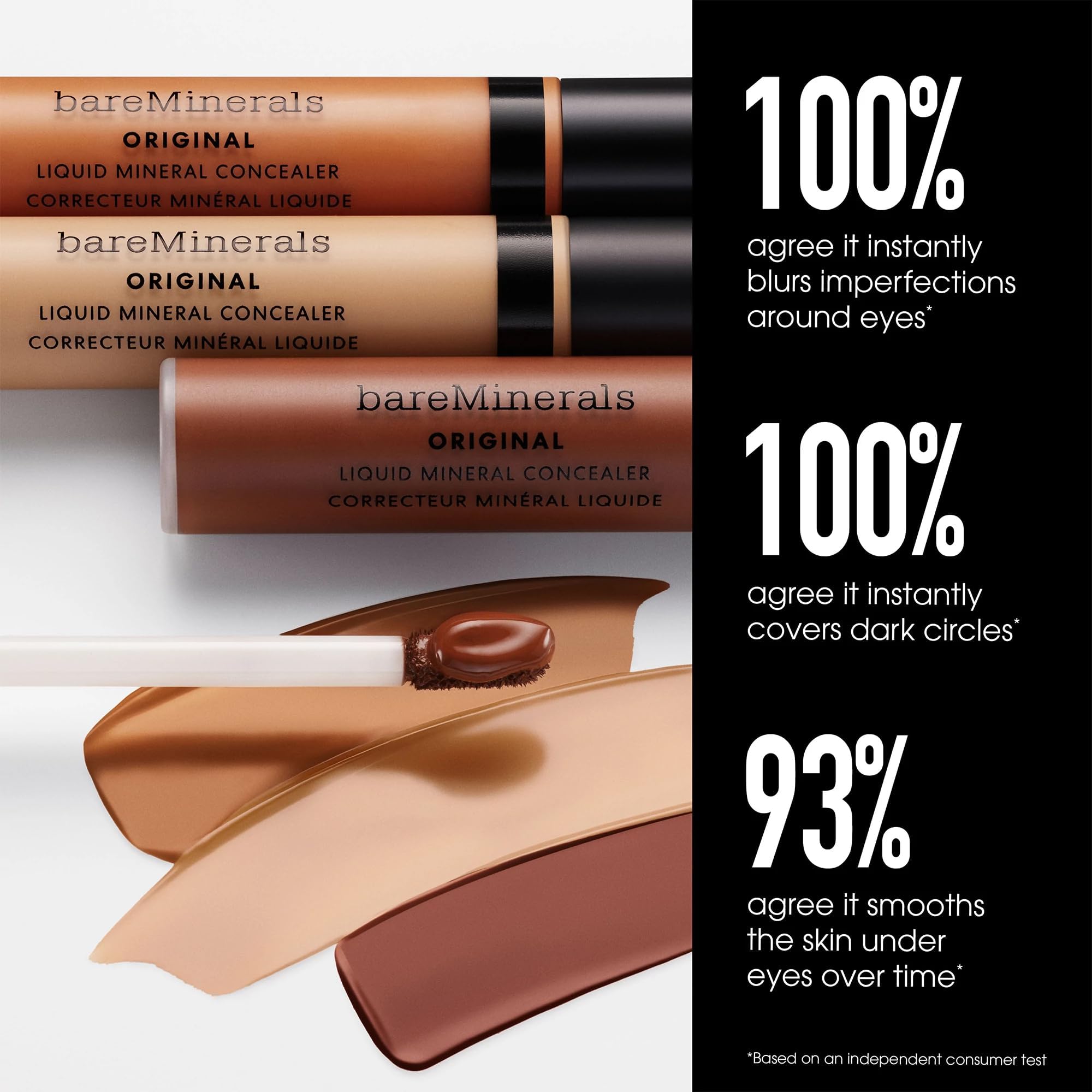 bareMinerals split before and after under-eye showing visible brightening effect