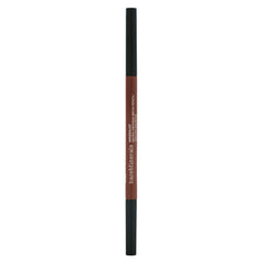 bareMinerals pencil held by fingers to show slim 0.02 oz size and travel-friendly benefit