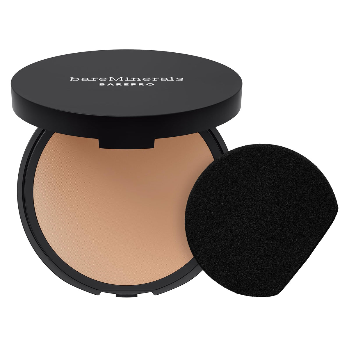 bareMinerals compact front view showing shade Medium 32 Cool and sleek packaging benefit: portable coverage