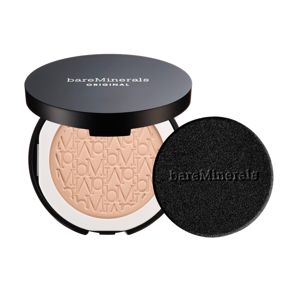 bareMinerals compact front view showing shade and sleek packaging for easy touch-ups