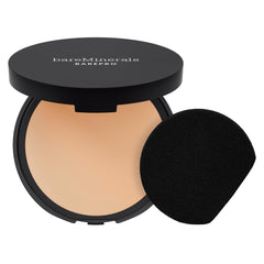 bareMinerals compact front packaging showing sleek travel-ready design and secure closure