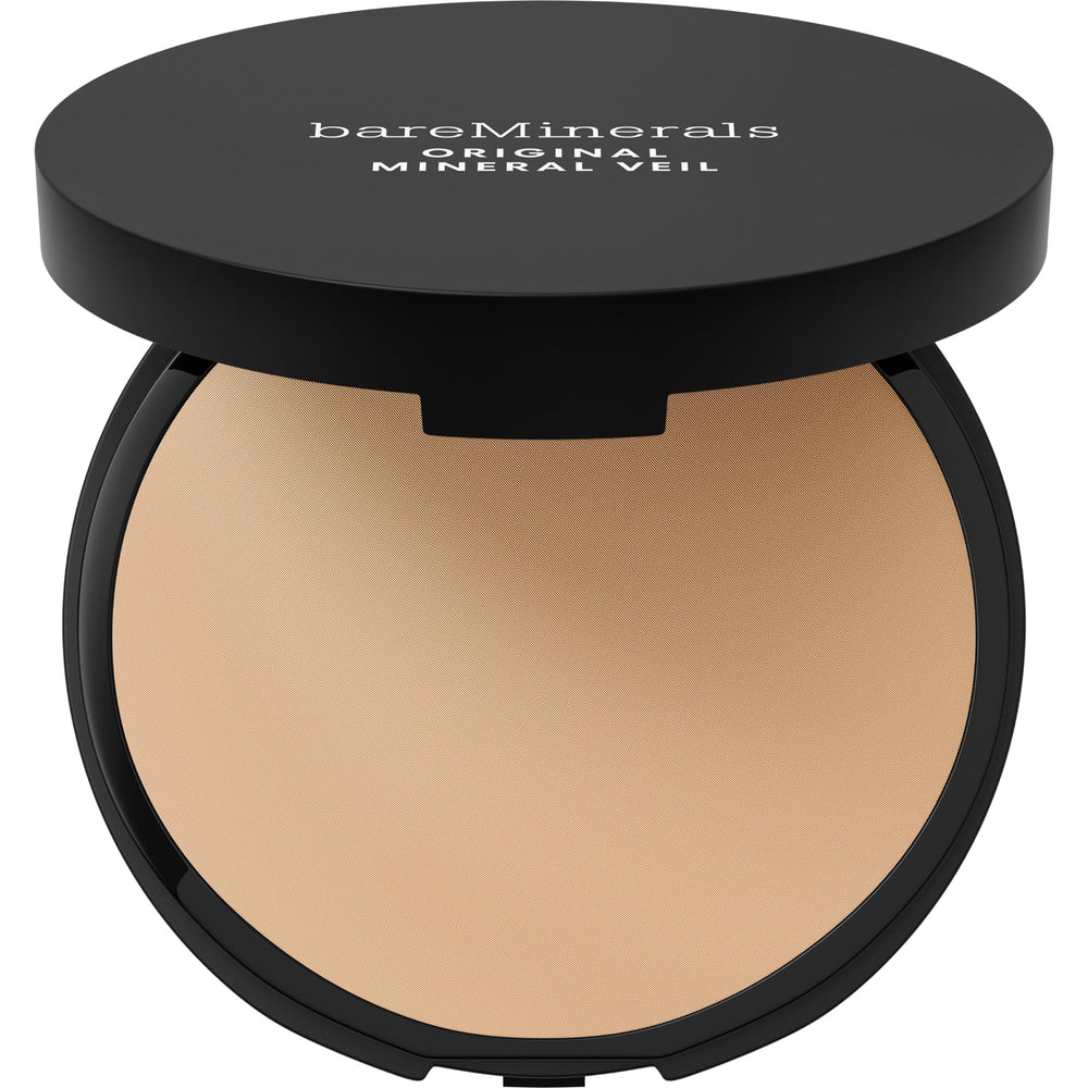 bareMinerals compact front view showing sleek packaging and portability benefit