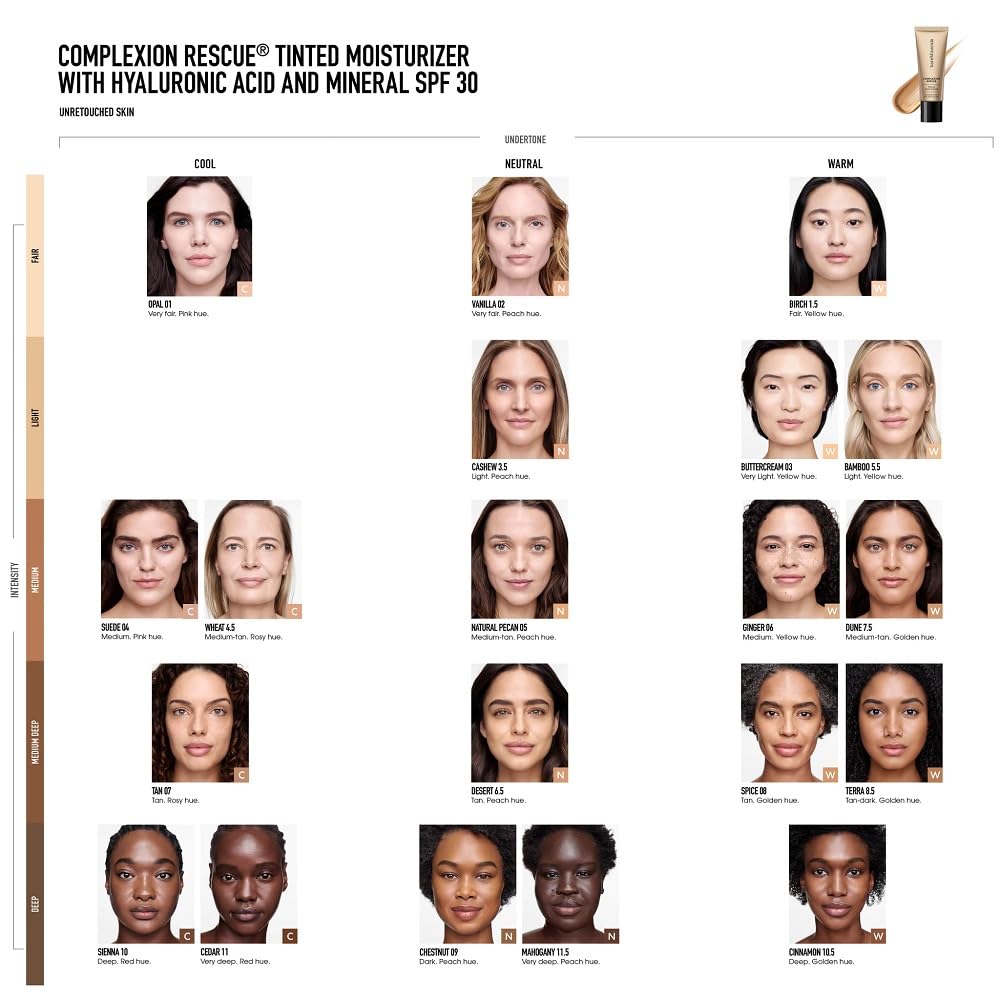 bareMinerals before and after skin showing evened tone and glow