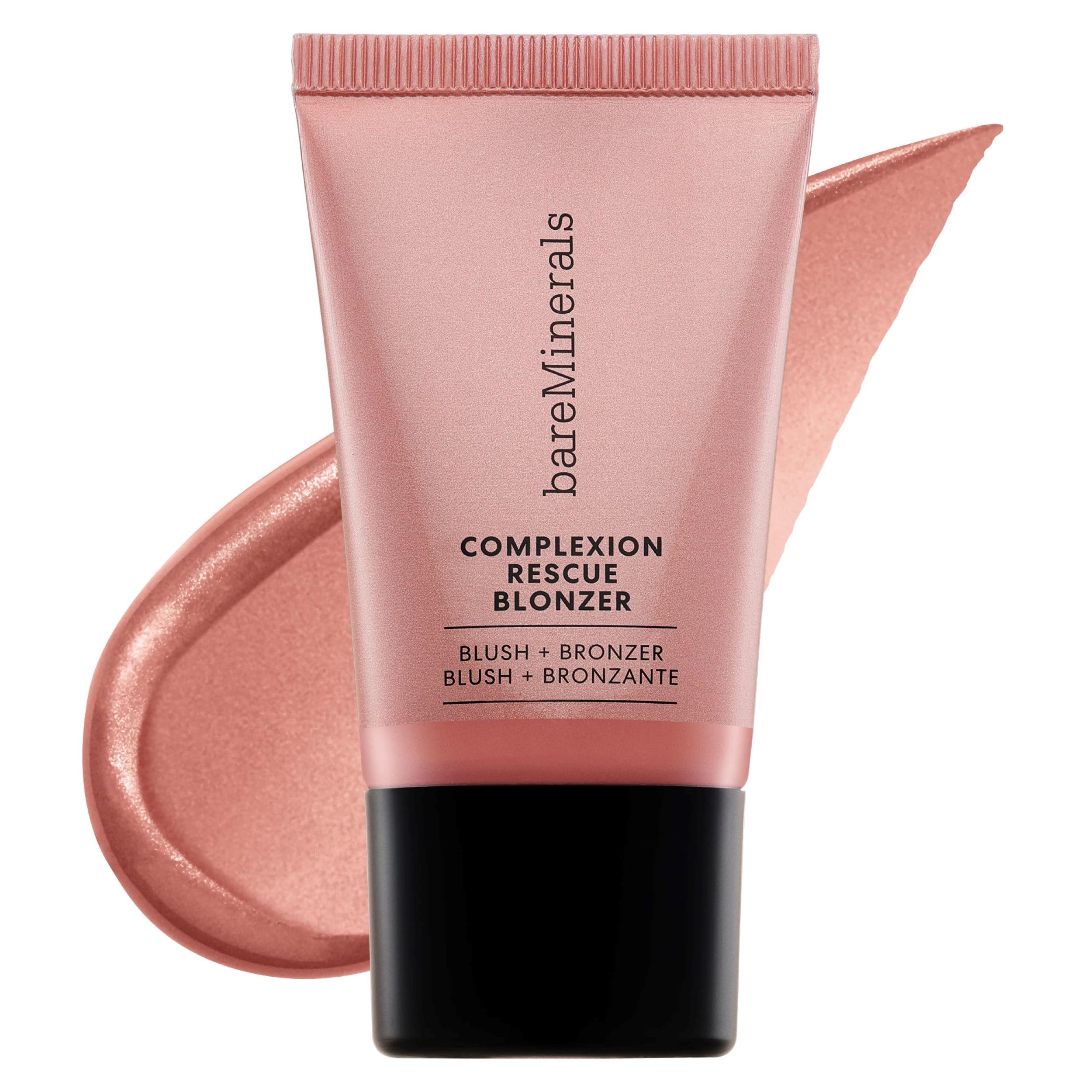bareMinerals front packaging showing Kiss Of Pink bottle and benefit of multi-tasking