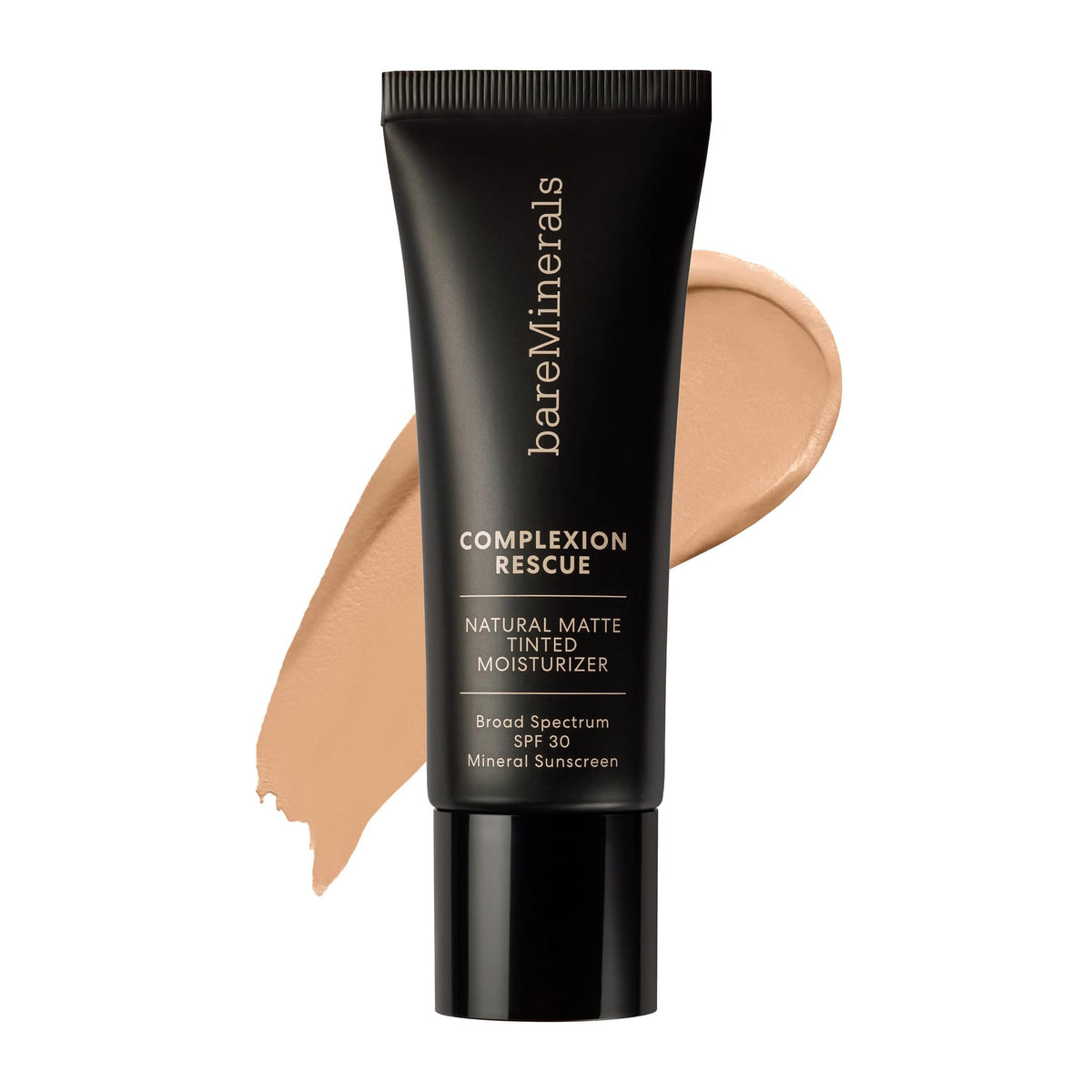 bareMinerals front packaging showing Suede tube and clean design benefit: clear product ID