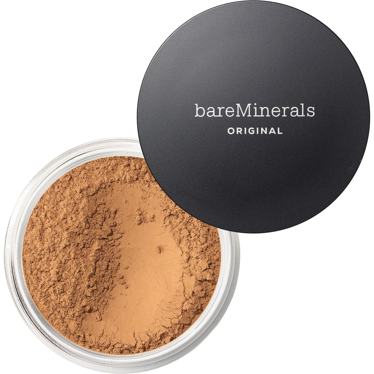 bareMinerals jar front packaging shows shade and weight, clear product ID and convenience