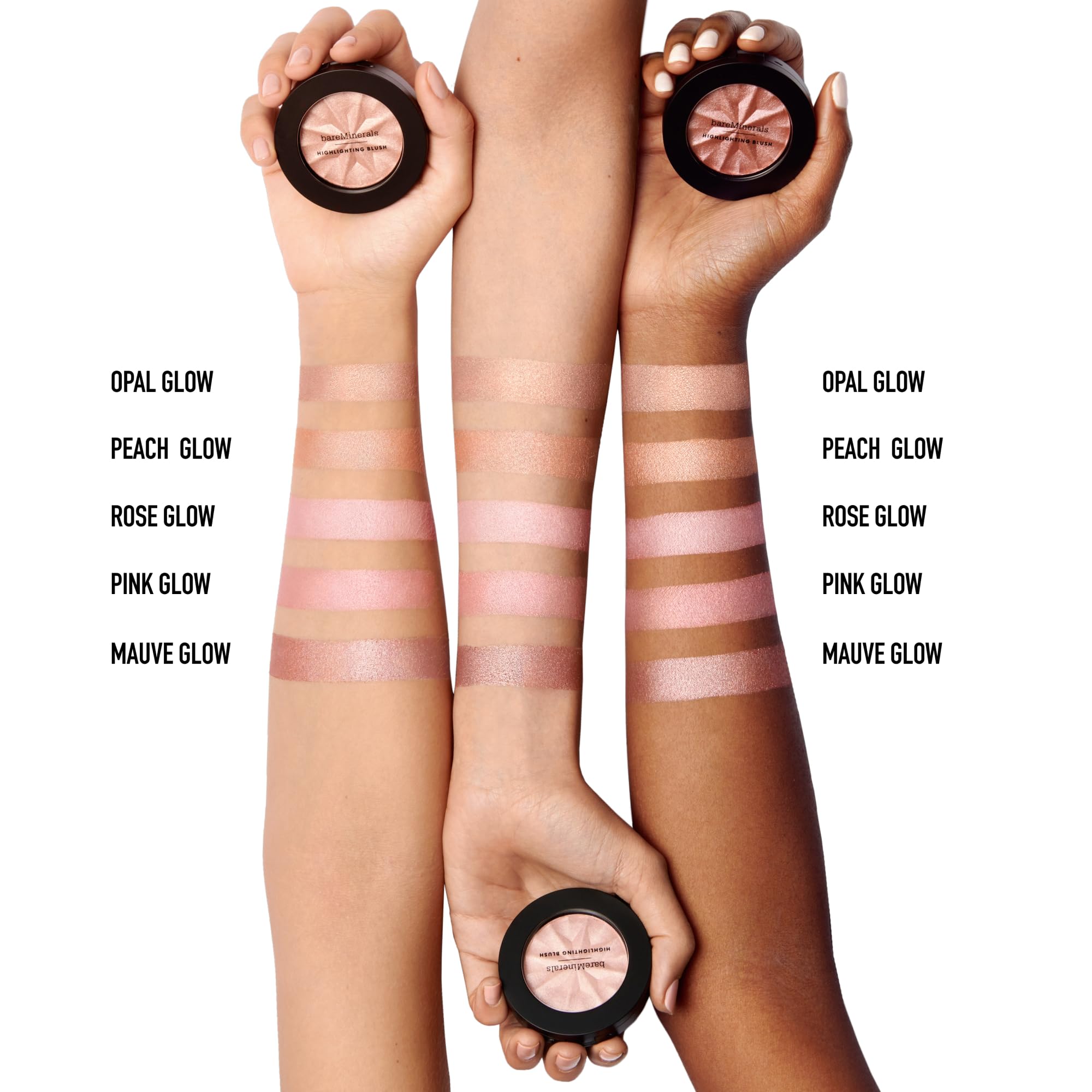 bareMinerals brush applying product to cheek for lifted, luminous finish