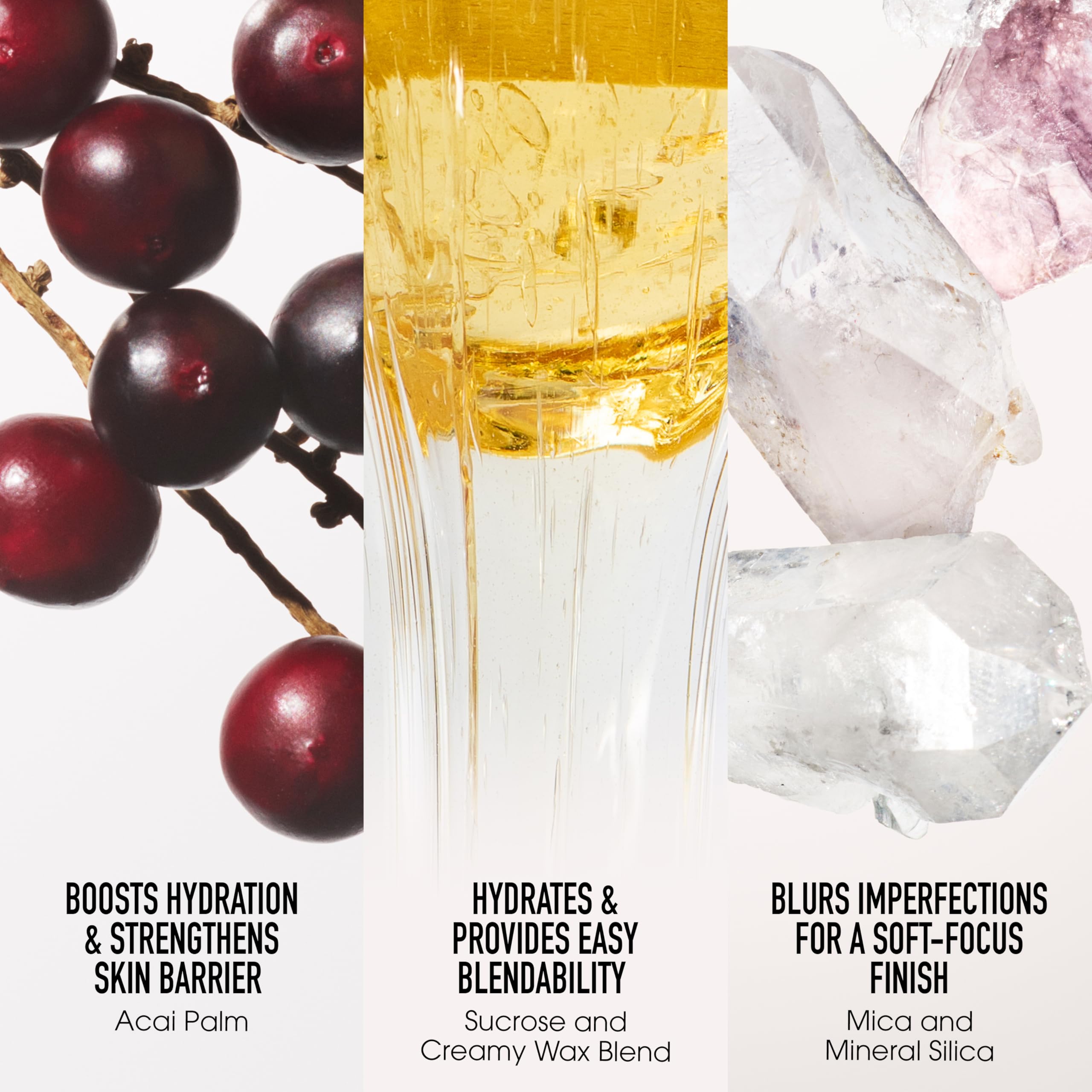 bareMinerals applied to lips for hydrated, buildable berry color
