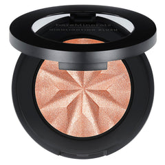 bareMinerals compact front view showing sleek packaging and peach glow shade benefit: quick color