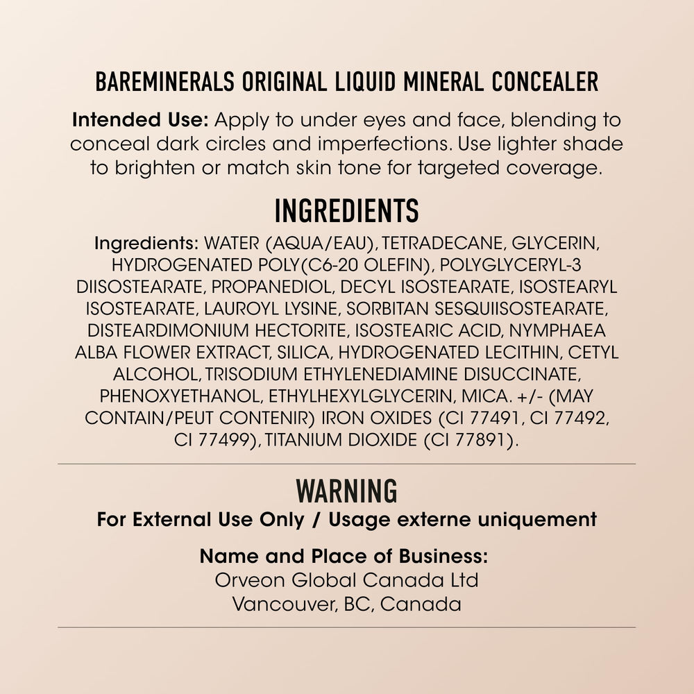 bareMinerals ingredient label close-up highlighting 90% naturally derived ingredients